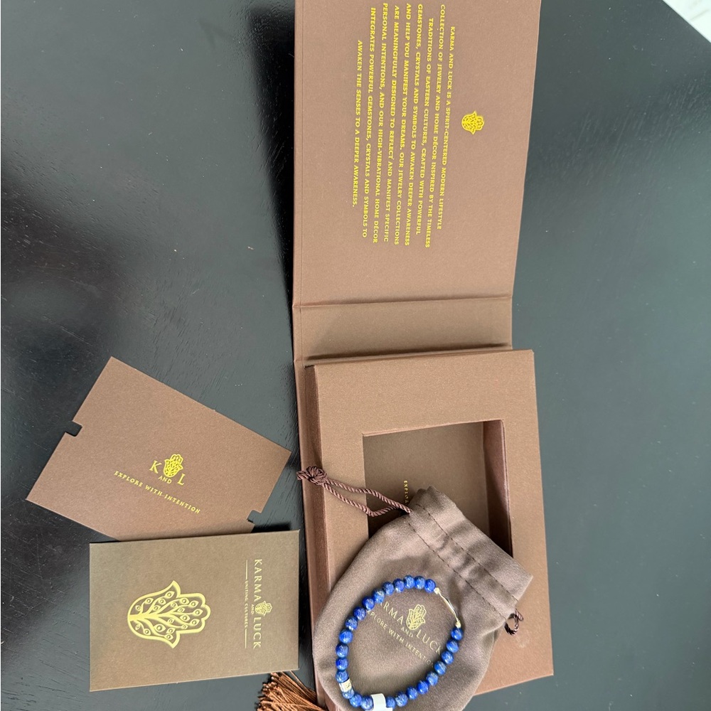 Karma and Luck Blue Beaded Bracelet with Evil Eye Charm - Picture 2 of 3